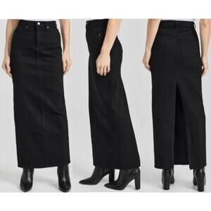 NWT Reformation High Rise Daria Denim Ankle Maxi Skirt Core Black Womens Size 26